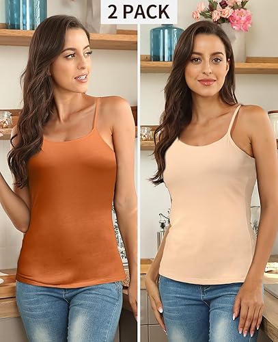 Miniatura 7 de beautyin Blusa para mujer de algodón con brasier integrado, de tirantes, ajustables, de espagueti, camiseta sin mangas para parte superior