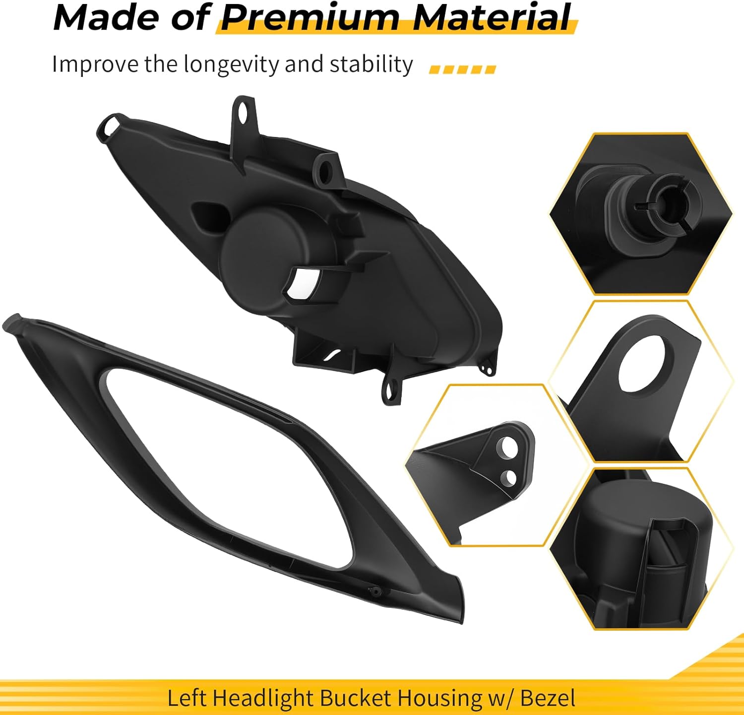M MATI Left Headlight Bucket Housing w/Bezel for Yamaha R-aptor 660 YFM660R 2001-2005 5LP-84111-00-00 5LP-8411G-00-00