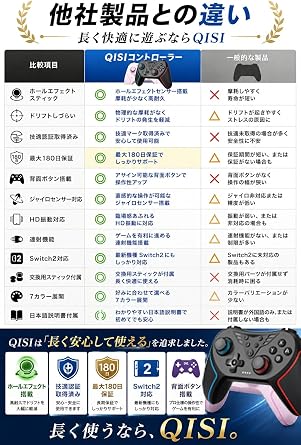 QISI Switch2 / Switch コントローラー 無線 プロコン 背面ボタン付き ホールエフェクトスティック搭載 Bluetooth接続 有機EL・Lite対応 ジャイロ・振動・連射機能 ワイヤレスゲームパッド 黒-緑