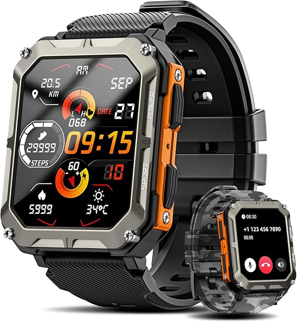 Rgthuhu Military Smart Watch for Men (Answer/Make Call), 2023 Rugged Tactical Smartwatch for Android Phones and iPhone, 10 ATM Waterproof Outdoor Sports Fitness Tracker with Heart Rate, Sleep Monitor