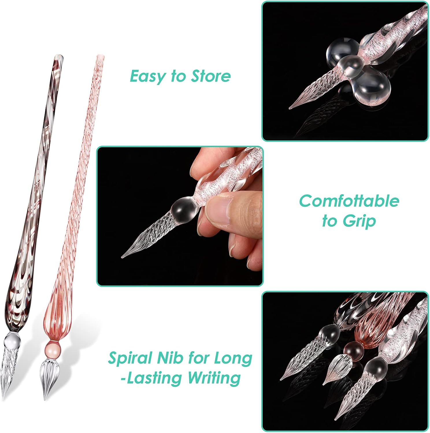 Outus 9 Pieces Glass Dip Pen Handmade Glass Signature High Borosilicate Crystal Vintage Dip Pen with 9 Pieces Penholder for Writing Drawing Calligraphy (Vintage Style,Fresh Color)