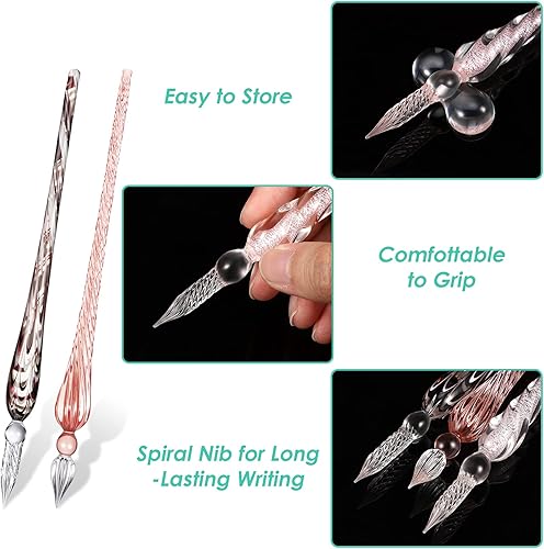 Miniatura 7 de Outus 9 bolígrafos de cristal hechos a mano con cristal de borosilicato, estilo vintage, con 9 soportes para bolígrafo, para escribir y dibujar