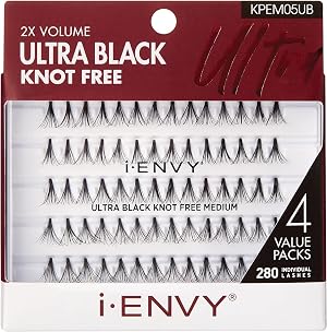 i-ENVY By KISS Ultra Black Knot Free Lashes Natural Bold Look 280 Individual Remy Hair Lashes Lightweight Easy-to-Use