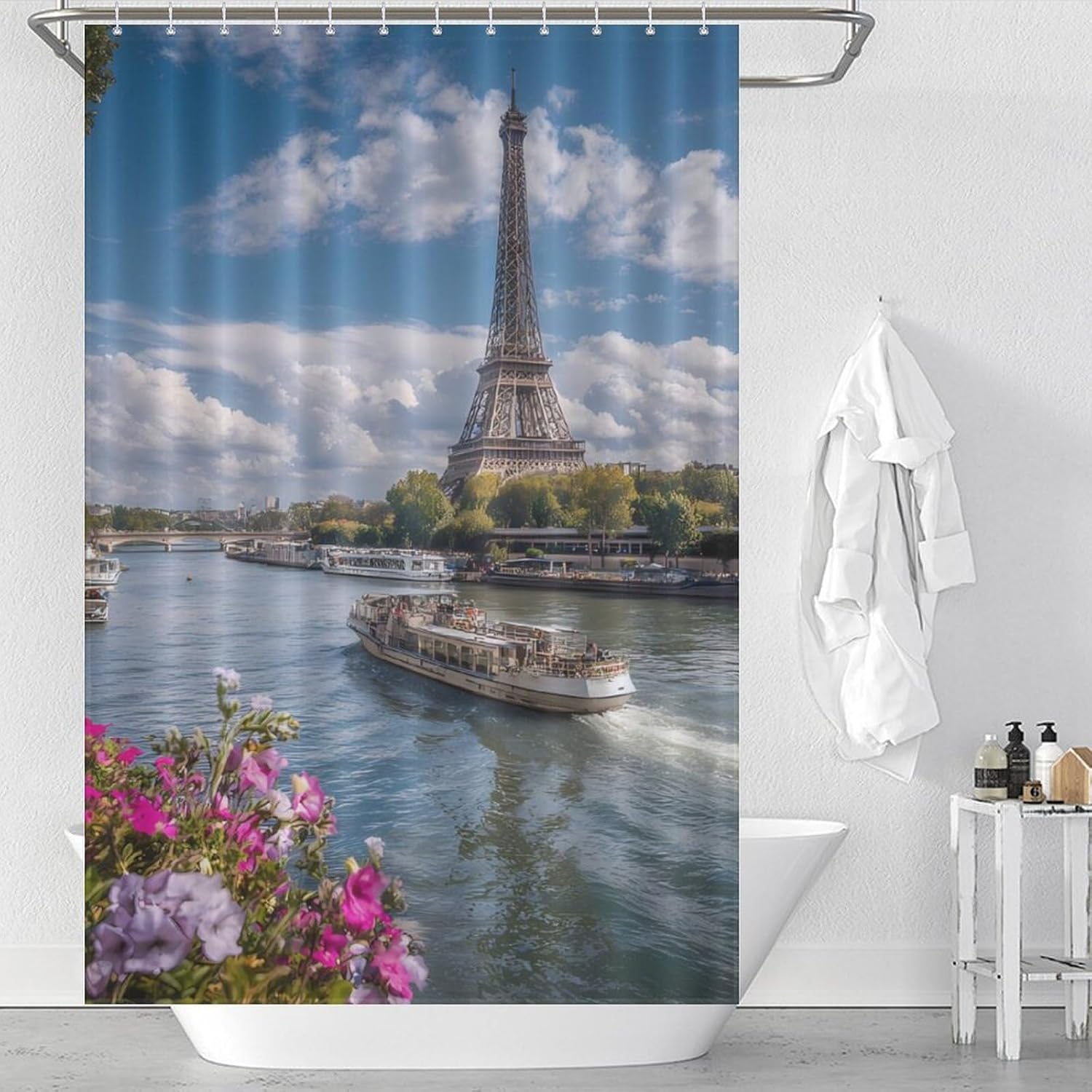 Paris Eiffel Tower Shower Curtain 46.85x70.87Inch（119x180cm） Polyester Bath Curtain Shower Curtains Printed Decorative