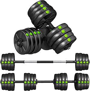 Soozier 2-in-1 Adjustable Weight Barbell & Dumbbells Set, Free Weights Set with Non-Slip Handlebars for Men and Women Home Gym Training