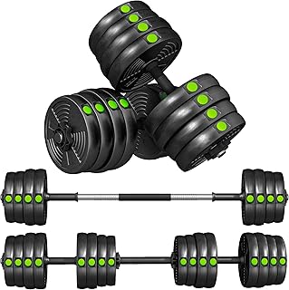 SPORTNOWSet Pesi 2 in 1 con Coppia di Manubri Convertibile in Bilanciere, Peso Totale 20/30 kg, Dischi Pesi Regolabili e Impugnatura Antiscivolo, Nero e Verde