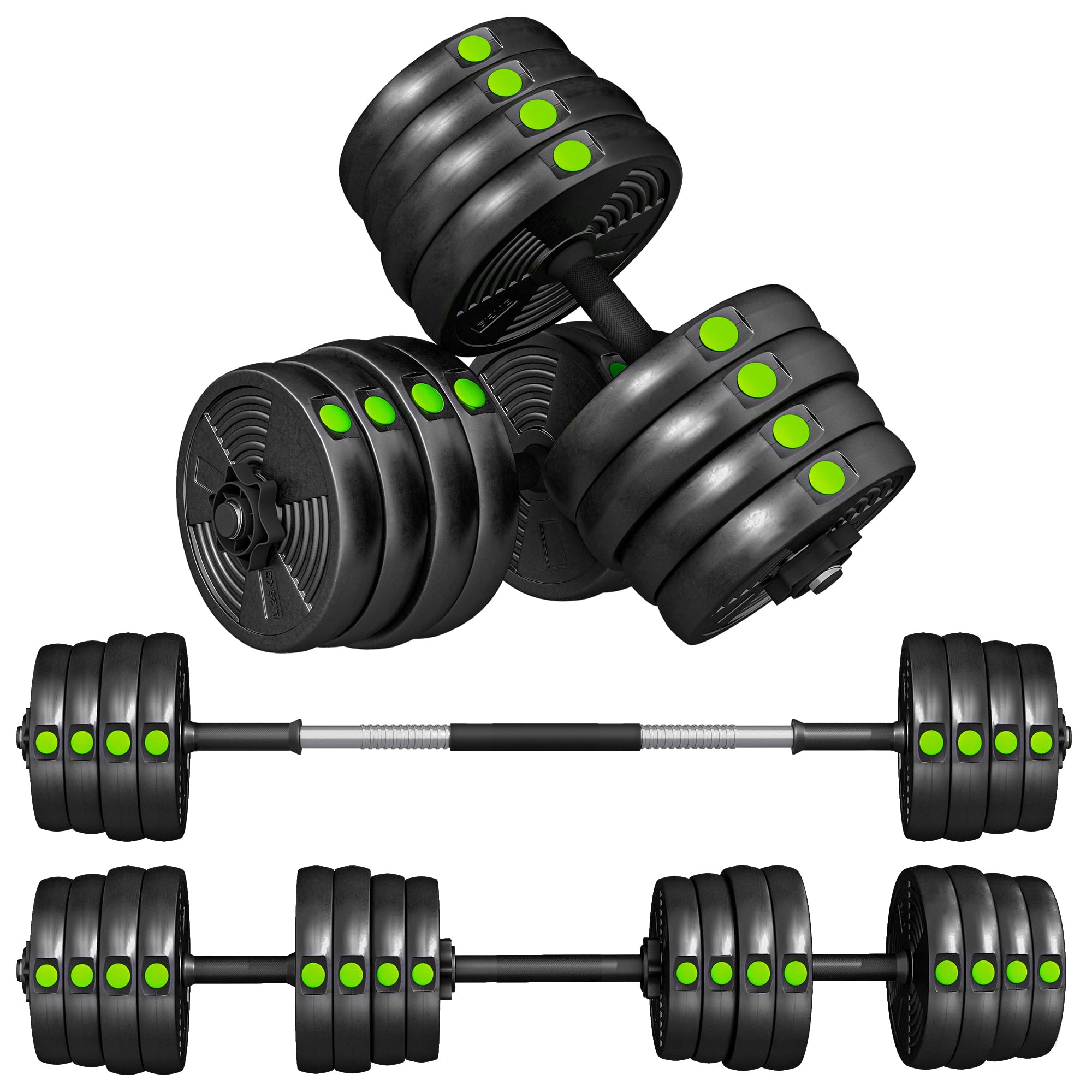 SPORTNOW Haltères 2 en 1 réglables, haltères libres avec poignées antidérapantes, 20/25/30 KG - Barres incluses - entraînement Musculaire & haltérophilie noir et vert