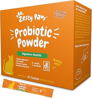 Zesty Paws Probiotics for Cats - Powder Meal Topper for Digestive, Immune System Support for Feline Biome - Premium DE111 Cat Probiotics for Digestive Health - Fiber & Yeast Extract - Pumpkin - 30 Ct
