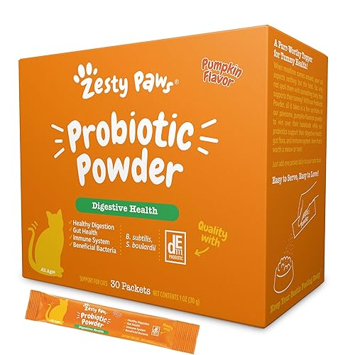 Zesty Paws Probiotics for Cats - Powder Meal Topper for Digestive, Immune System Support for Feline Biome - Premium DE111 Cat Probiotics for Digestive Health - Fiber & Yeast Extract - Pumpkin - 30 Ct - Cat - Pumpkin - 30 Count
