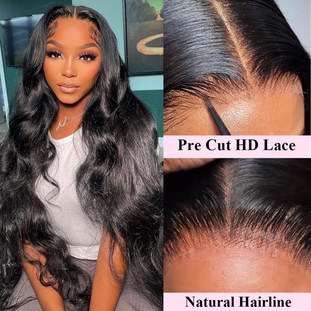 24Inch Wear and Go Glueless Wigs Human Hair Body Wave 6x4 HD Lace Front Human Hair Wigs for Beginneers Headband Wig Human Hair Pre Plucked Lace with Baby Hair 180% Denisty
