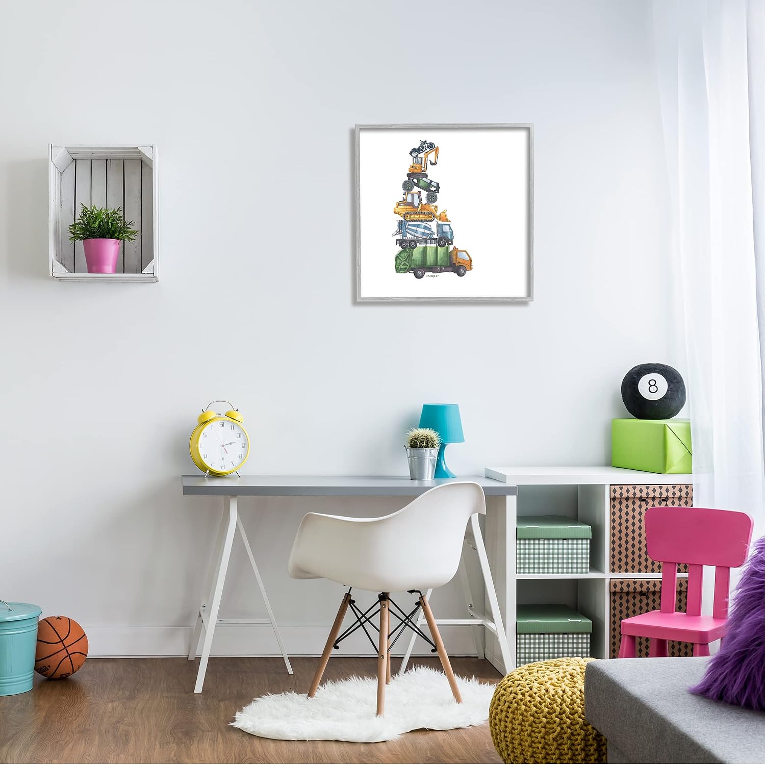 Stupell Industries Balancing Trucks Construction Vehicles Stacked Automobiles, Design by Dishique, Grey Framed, 24 x 24