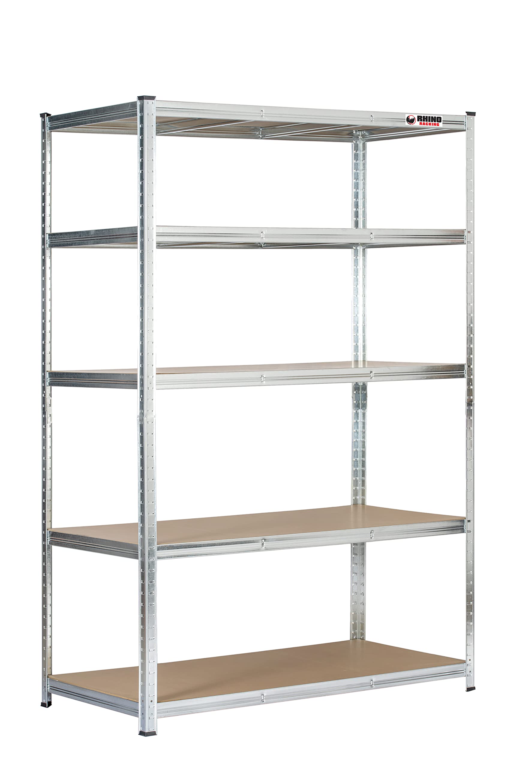 Rhino Racking Heavy-Duty Garage Shelving unit – 5-Tier Steel Storage Shelves, Boltless Shelves, Industrial Shelving, Galvanised, 200kg Per-Tier, 180x120x60cm — image 1