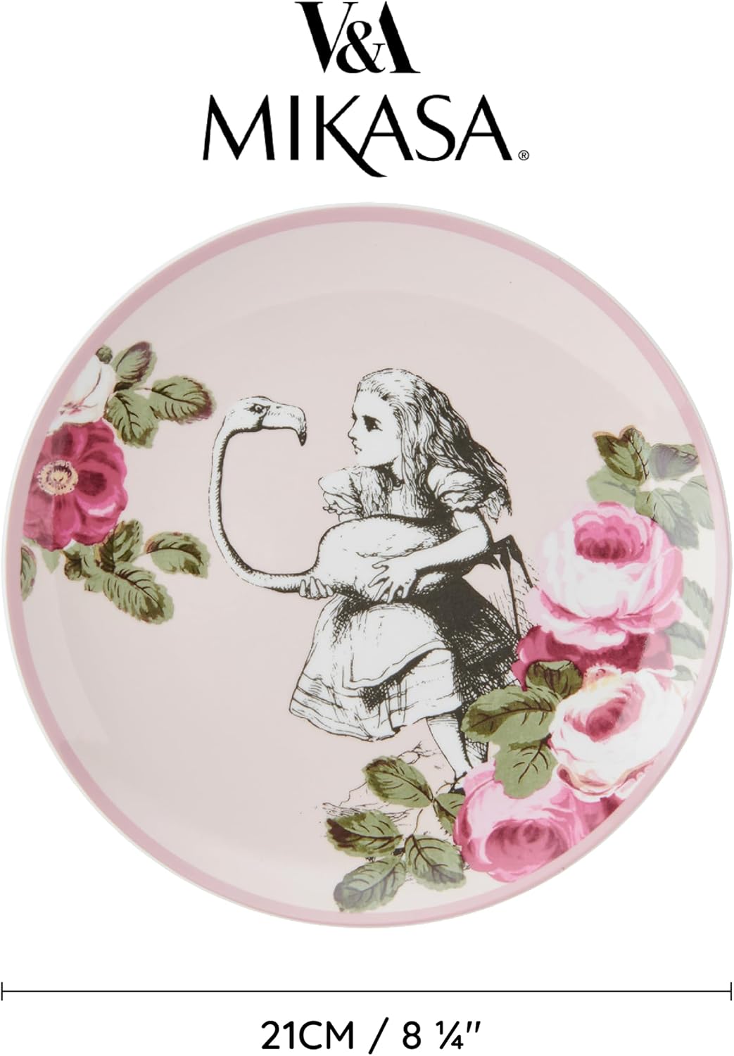 MIKASA and The V&A Side Plates, Set of 4 Cake Plates for Afternoon Tea, 21cm, Bone China, Alice in Wonderland Teaware, Dishwasher Safe & Gift Boxed