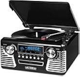 Victrola Haley Retro Bluetooth Record Player & Multimedia Center with Built-in Speakers - 3-Speed Turntable, CD Player, AM/FM Radio, 3.5mm Aux-In, Wireless Music Streaming, Black