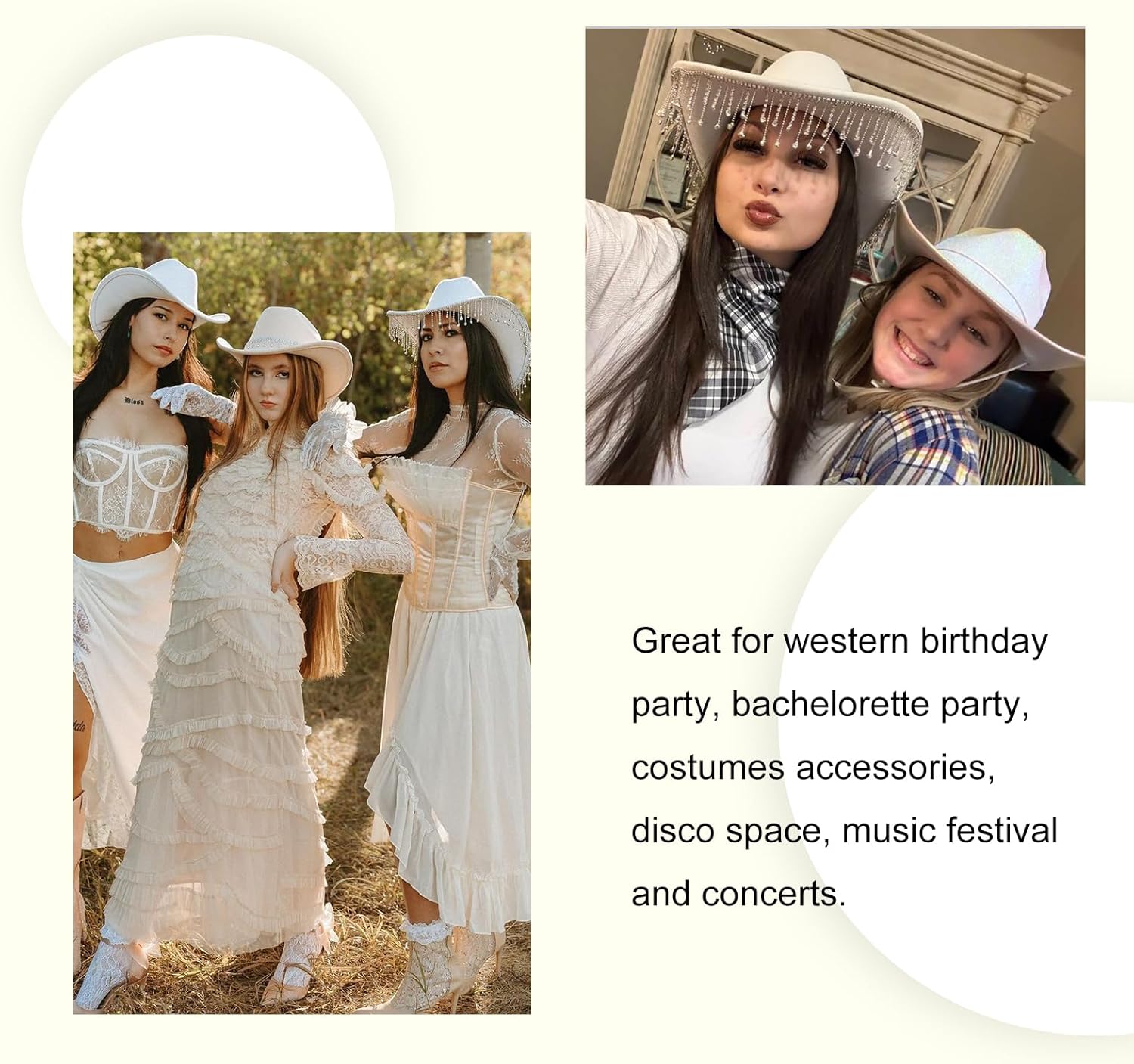 Womens Western Cowboy Hats Cowgirl Hat, Rhinestone Tassel White Cowboy Hats Elegant Cow Girl Sun Hat Cowboy Accessories for Women