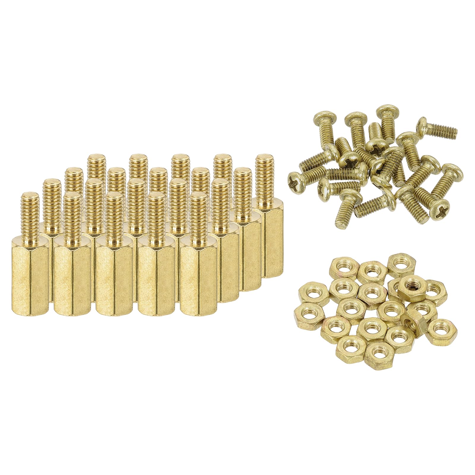 sourcing map M2.5 Male Brass Hex Spacer Standoffs Screws Nuts, 20 Set Hex Column Screw Nut Assortment Kit M2.5 * 11+6 Threaded Standoff for Raspberry Pi PCB Motherboard DIY โ image 1