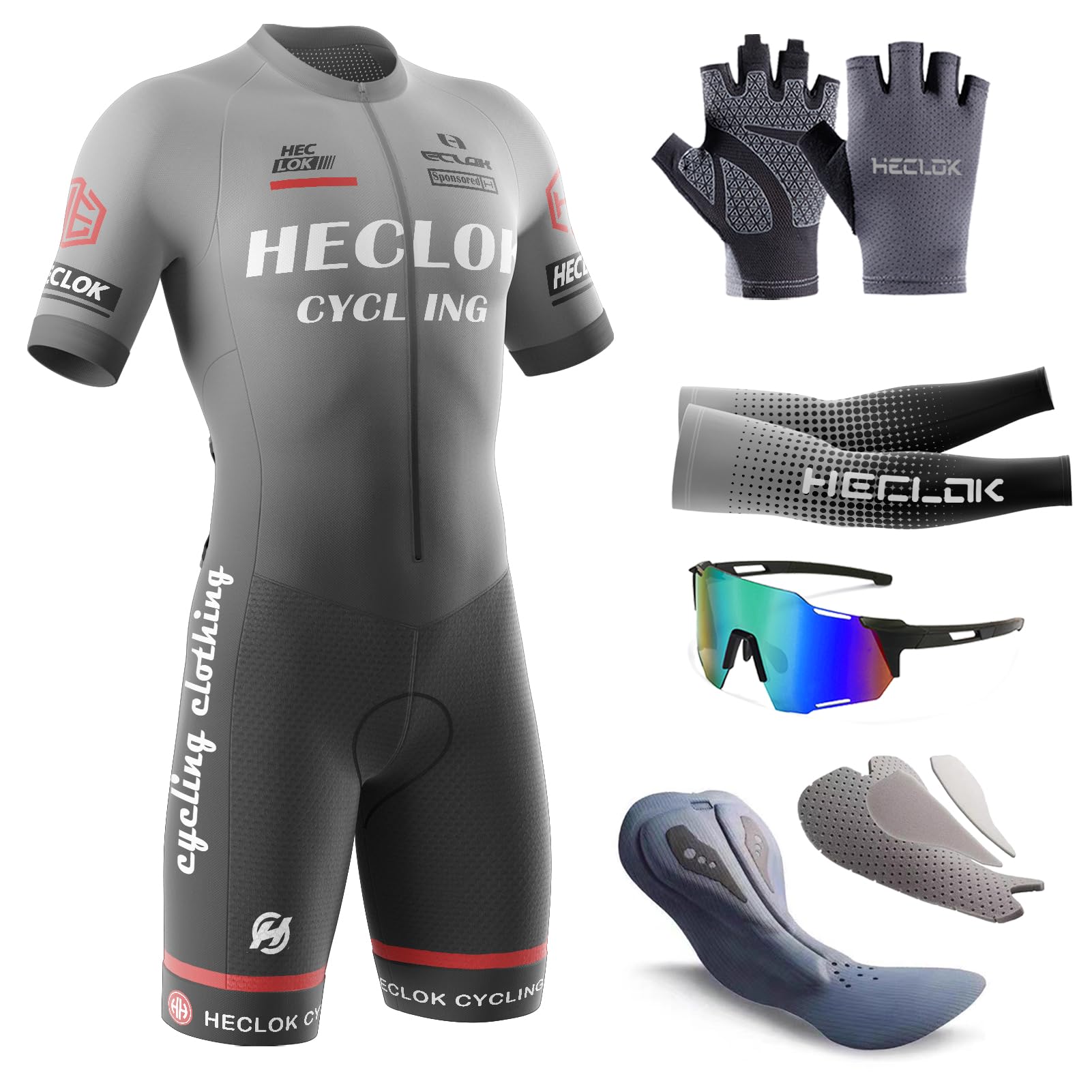 Heclok Men's Typ-7 Cycling Skinsuit，One Piece Trisuit Bike Jumpsuit,Competition-Grade Handmade High-Density Sponge Padded，Mtb Triathlon，Quick Dry Triathlon Suit，Short Sleeve One Piece Bodysuit (,5Xl)