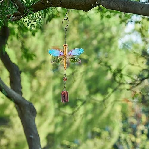 Miniatura 6 de GORGECRAFT Campana de viento con forma de libélula de metal y cristal, campana de viento musical de 14.2 pulgadas, romántica y colorida con forma de