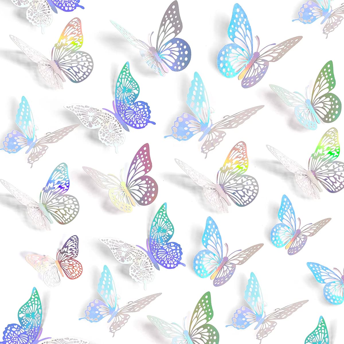 Happy Space 3D Butterfly Wall Decor (12pc) Shiny Holographic Laser
