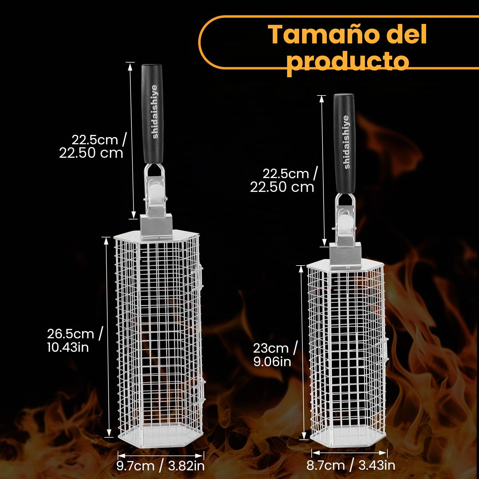 Cesta Parrilla Barbacoa, Accesorios Barbacoa con Mango Extraíble, Utensilios Barbacoa Inoxidable Apilable, Utensilios BBQ para Verduras Pescado,Exterior Camping, Regalos Originales para Hombres (2 P)