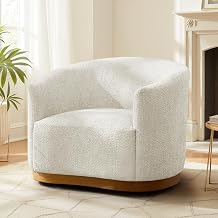 HULALA HOME Chenille Swivel Accent Chair, Fully Assembled, Comfy Upholstery Barrel Armchair with Sturdy Solid Wood Base, Ivory