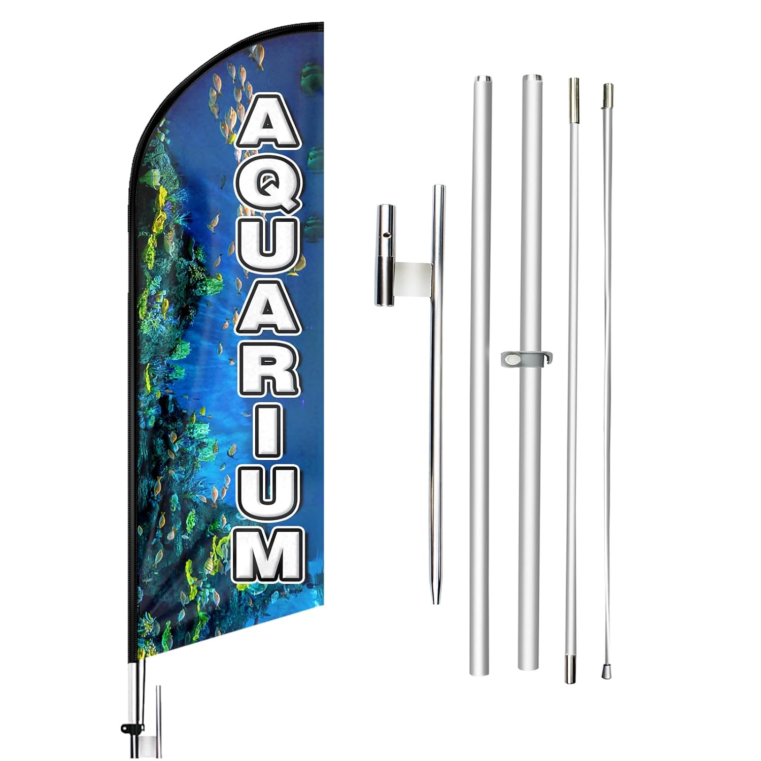 Drapeau Publicitaire Personnalisé Drapeau à Plumes QSUM 2.1m Personnalisable - Kit Complet Poteau, Piquet - Publicité Extérieur/Intérieur Imprimer Un Drapeau Publicitaire