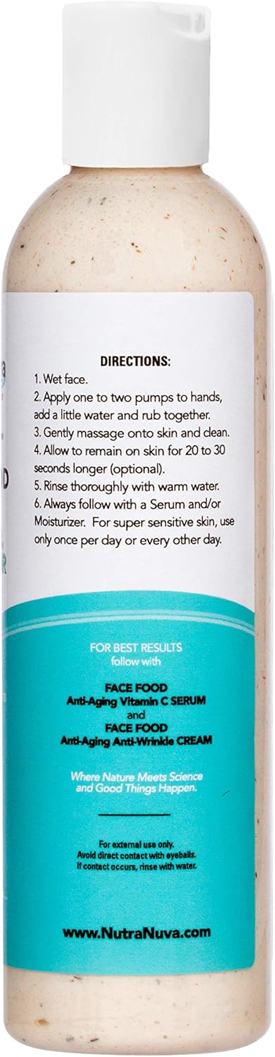 Face Food – Cleanser, Exfoliator & Toner All-in-One – Clear Skin Natural Vegan Facial Wash, Tea Tree & Clay, Gentle Clean Anti Aging, Not Drying/Oily, Restore pH, Fight Acne, 6 Oz