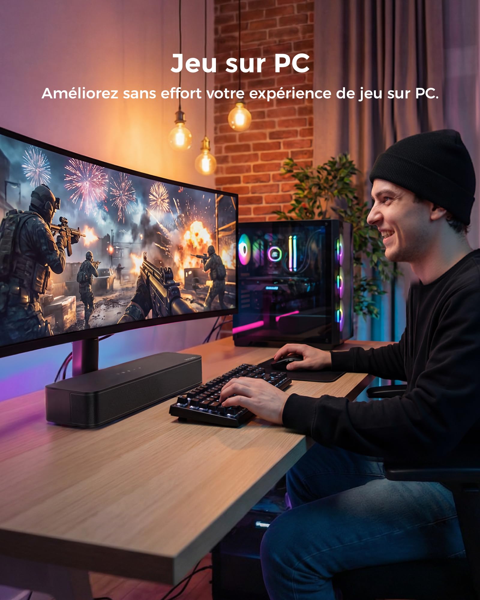 ULTIMEA Poseidon M20 Pro Barre de Son TV 2.1ch, 132W, Caisson de Basses Intégré, BT 5.4, 16 Pouces