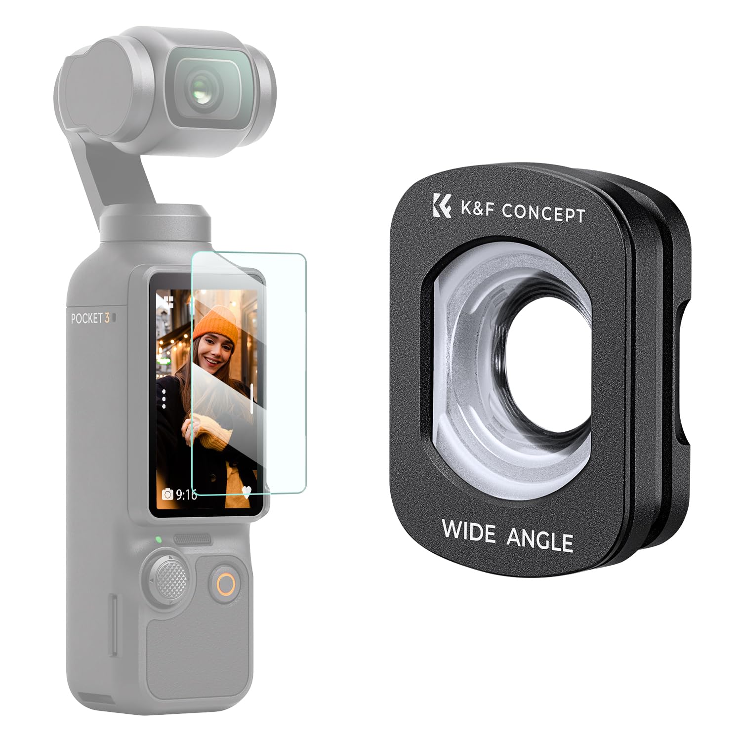 K&F CONCEPT Wide-Angle Lens Compatible with DJI Osmo Pocket 3, Magnetic Attach/Multi-Coated/Optical Glass