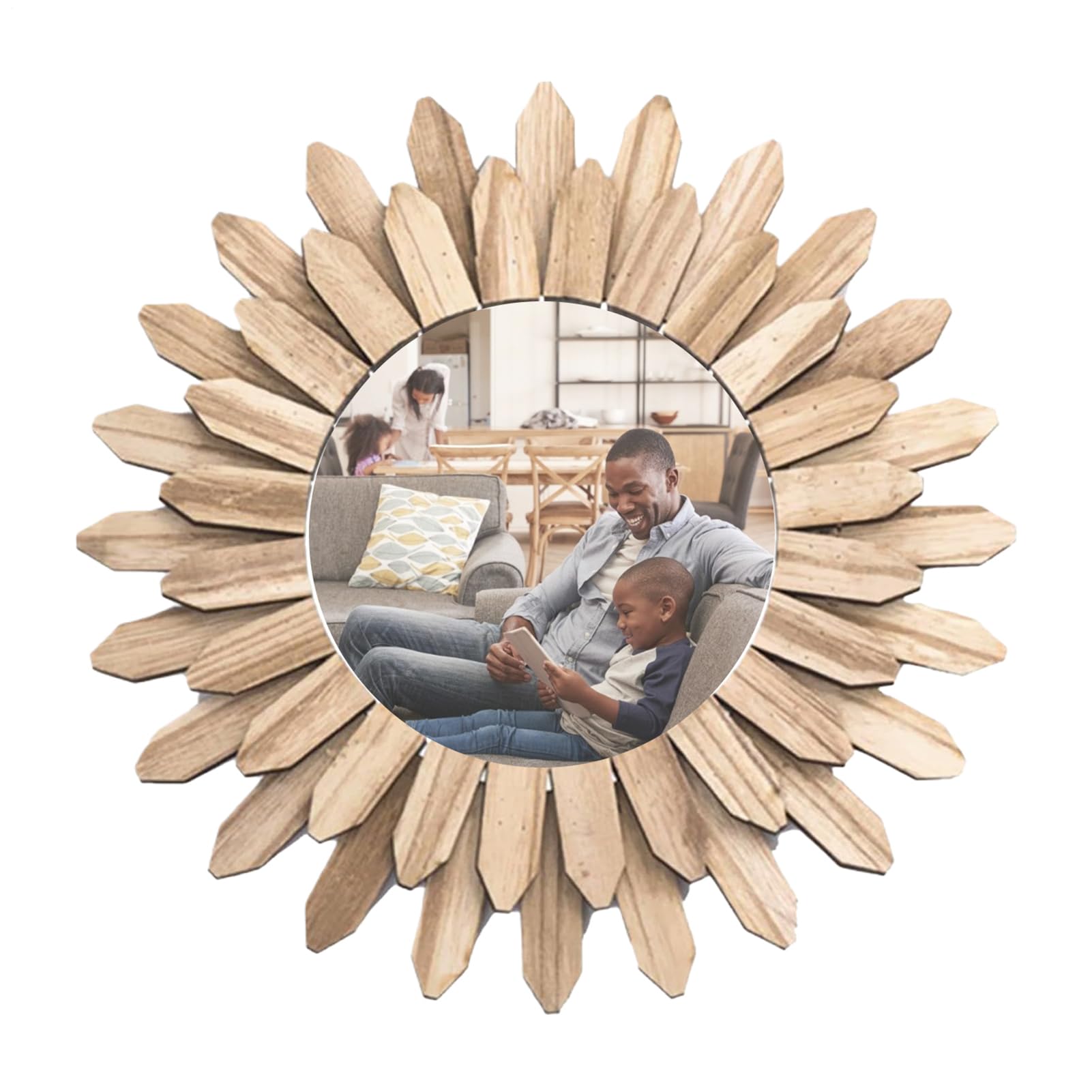 Miroir décoratif en bois pour agrandir le salon et couloir