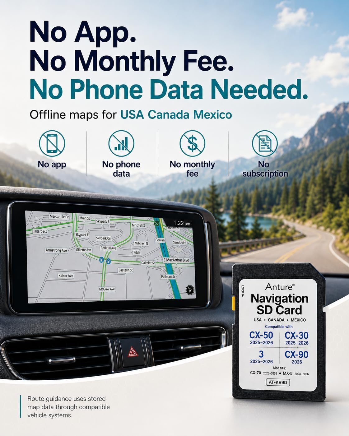 Anture Mazda Navigation SD Card KR9D66EZ1, 2026 Offline Map Data | Fits CX-50 CX-30 CX-70 Mazda 3 (2025-2026), MX-5 (2024-2026), CX-90 (2026), Built-in HUD Speed Limit, No Monthly Fee
