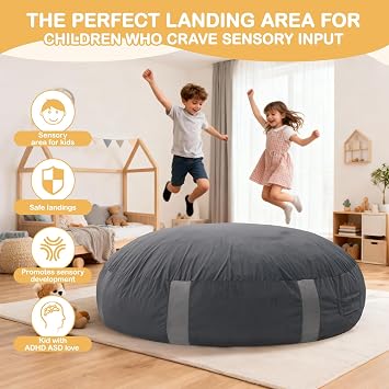 FINCOME Sensory Pads for Kids Sensory 5'x 5'/ 4'x 3' Gray Mat with Foam Blocks Washable Velvet Cover Sensory Crash Mat for Climbing Gymnastics Sensory Pad for Sensory Tool, Schools, Sensory Therapy