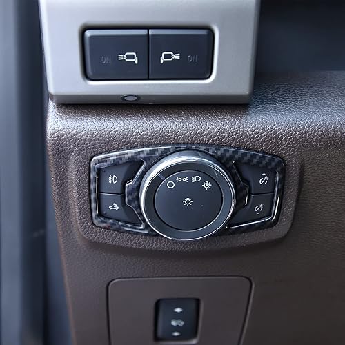 Miniatura 7 de RT-TCZ Cubierta del botón del interruptor de los faros para Ford F150 y Mustang 2015-2022 (grano de fibra de carbono)