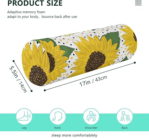 Miniatura 3 de KLL Patrón sin costuras con girasoles, almohada para cabecero de cuello redondo, almohada redonda pequeña, almohada cilíndrica, almohada para el