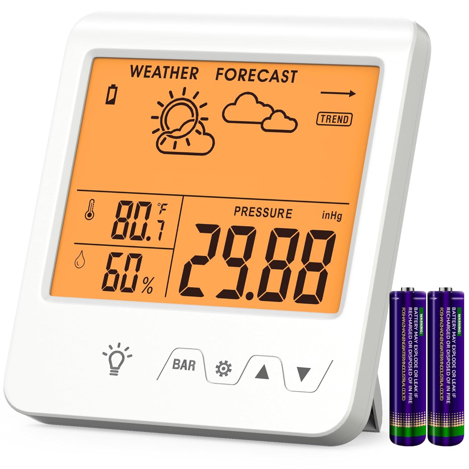 Digital Barometer Ambient Weather Forecast Clock Thermometer and Hygrometer for Golf Cart, Boat, Home, Office Easy to See Time, Temperature, Humidity, & Pressure