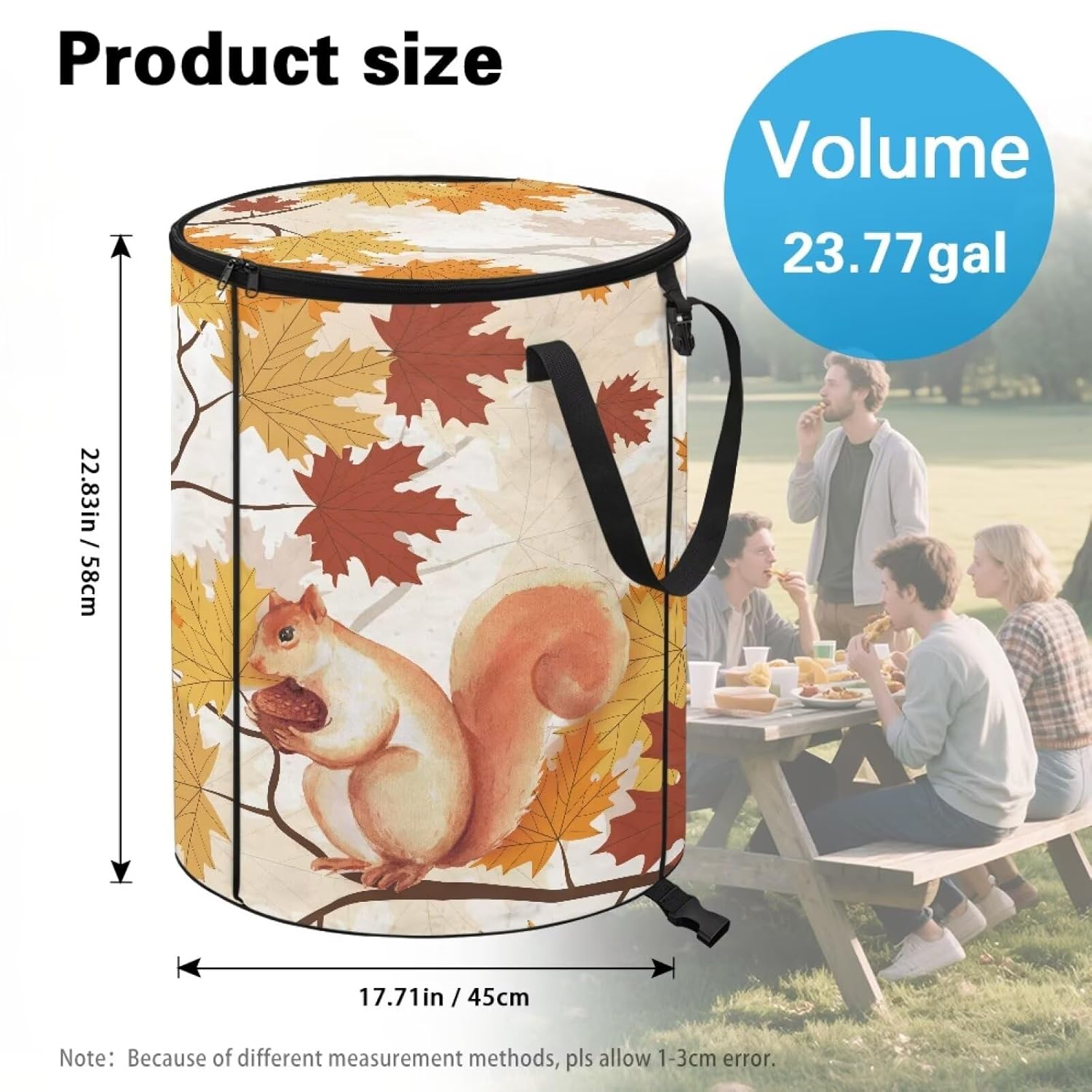 Babrukda Autumn Maple Tree Leaves Outside Trash Can with Lid Foldable Trash Can Camping 24 Gallons Recycling Automotive Garbage Cans Organizer for Backyard Garden