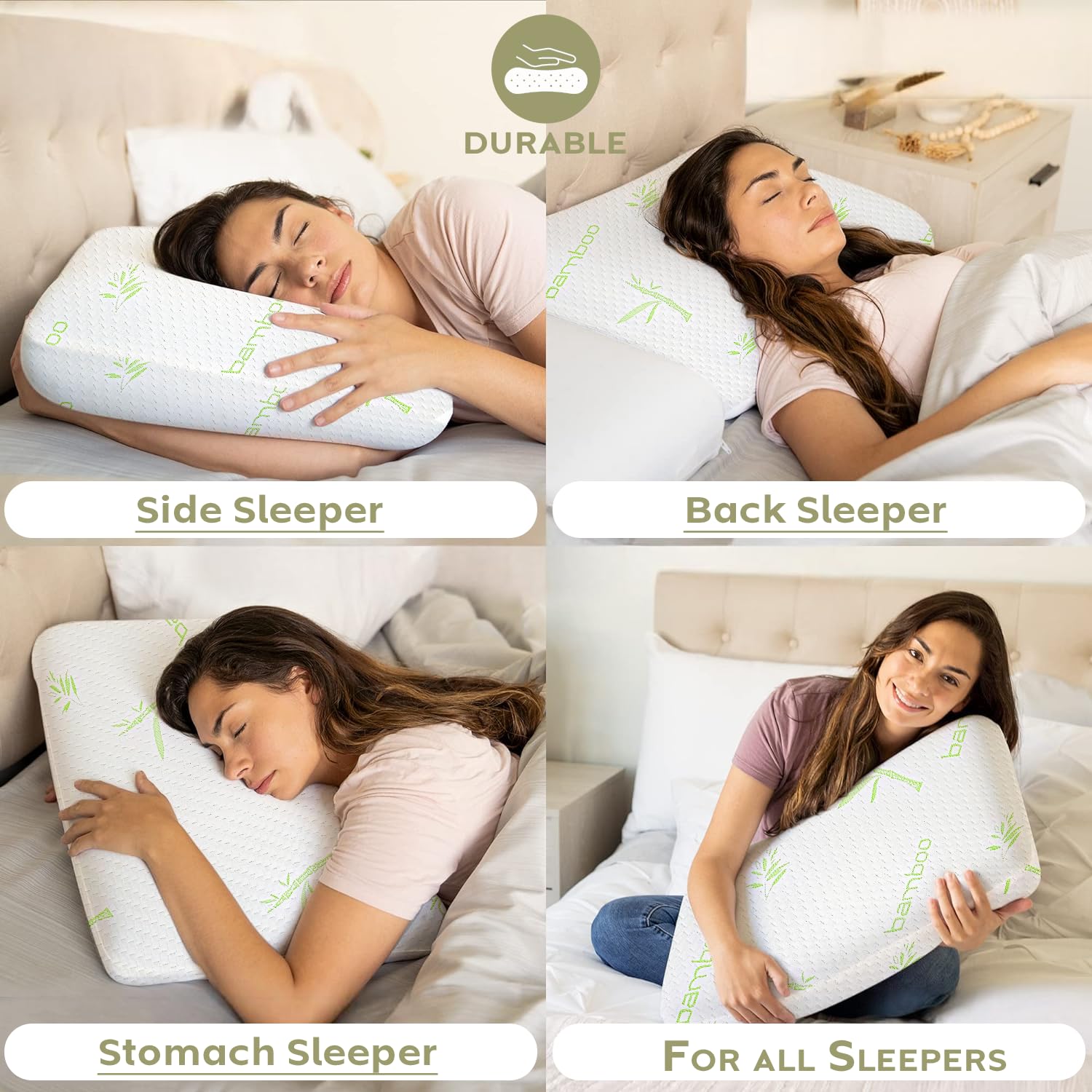 AYKA Bamboo Orthopaedic Memory Foam Bed Pillow for Sleeping, Relief Neck Pain, Shoulder Pain & Back Pain | Suitable for Side, Back & Stomach Sleepers | (Standard Size, 25x16 inch, Pack of 2) 4