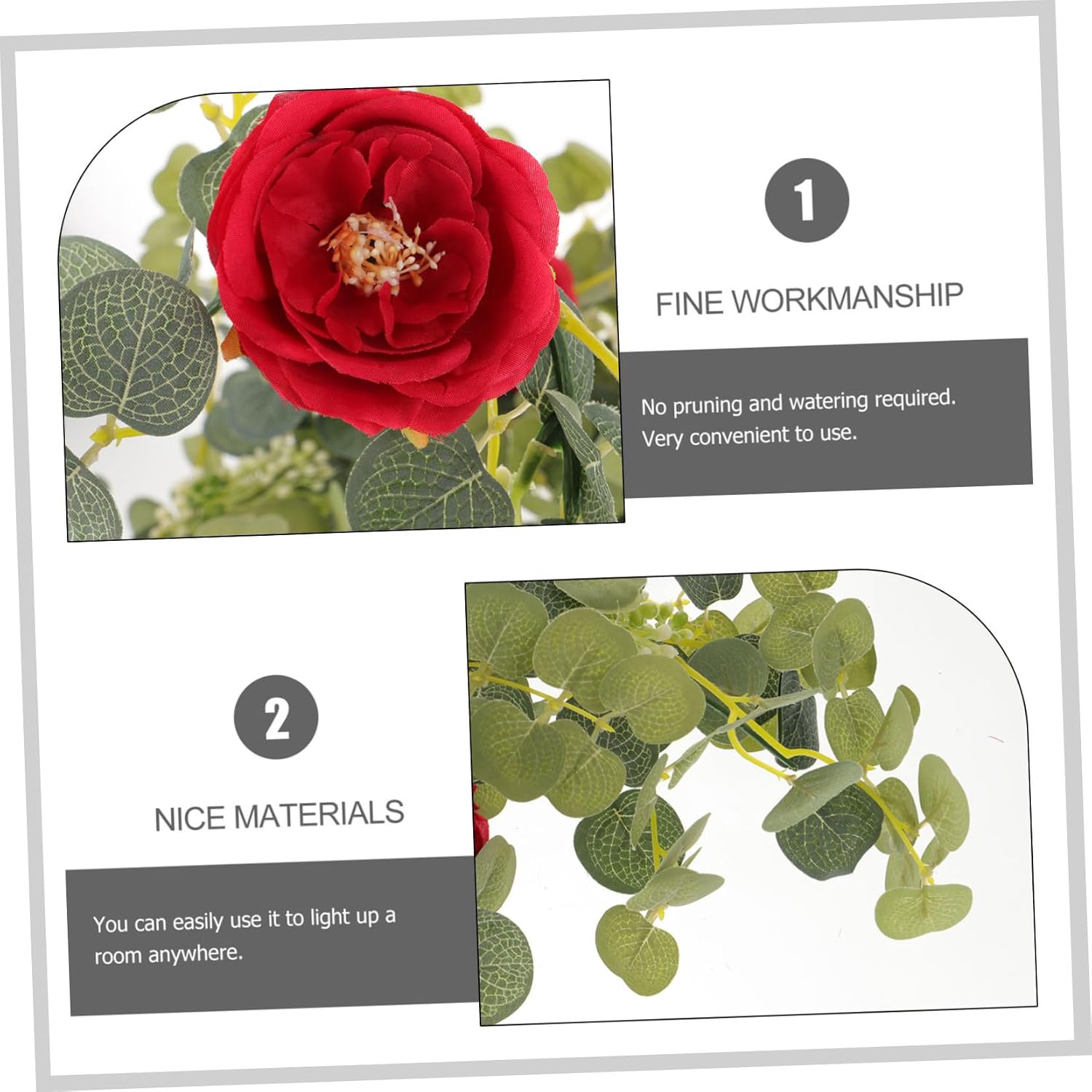 Romantic Red Rose Garland Decor with Eucalyptus Leaves Artificial Flower Wreath for Wall and Door Hanging Valentine S Day Floral Swag for Home and Wedding Decorations