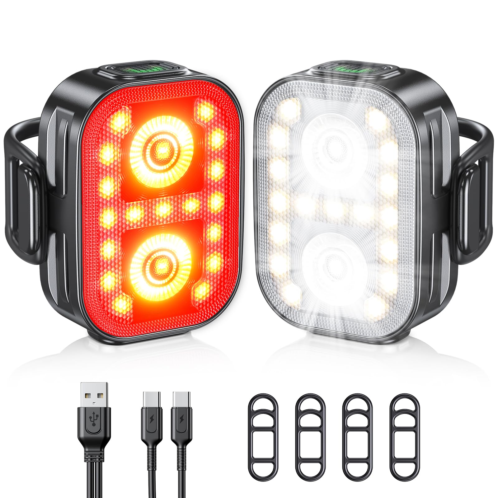 Rolgno Luci Bicicletta LED, Ultra Sottile & Leggero Luce Bici, 5+6 Modalità Luce Bicicletta Anteriore e Posteriore, Ricaricabile USB & Impermeabili IP65 Fanali Bici per Ciclismo, Montagna, Campeggio