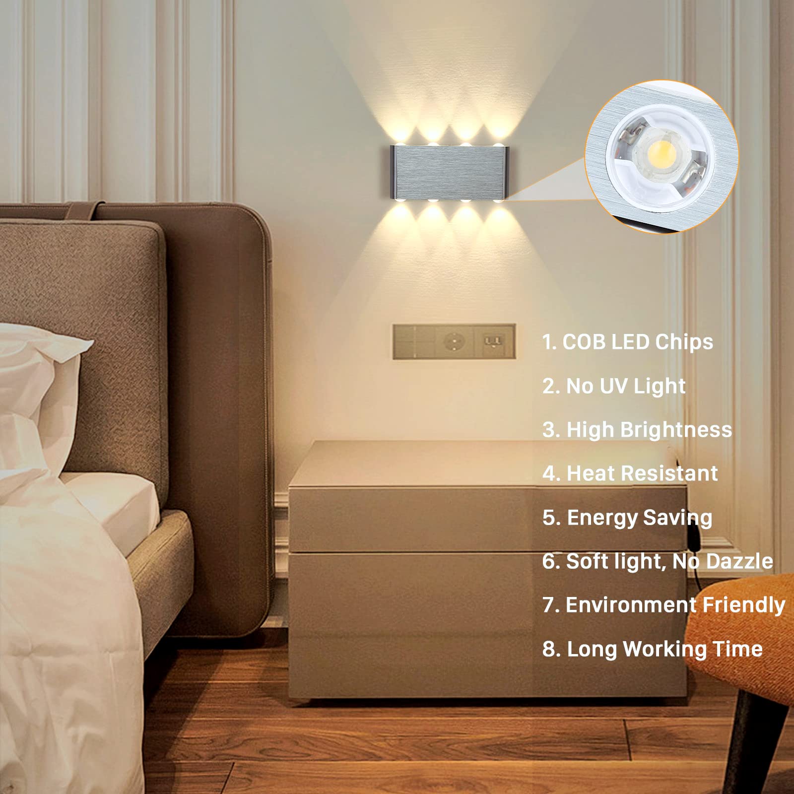 Lampe Murale LED Avec Interrupteur - 8W, Blanc Chaud 3000K, Design Industriel, Éclairage Haut/Bas