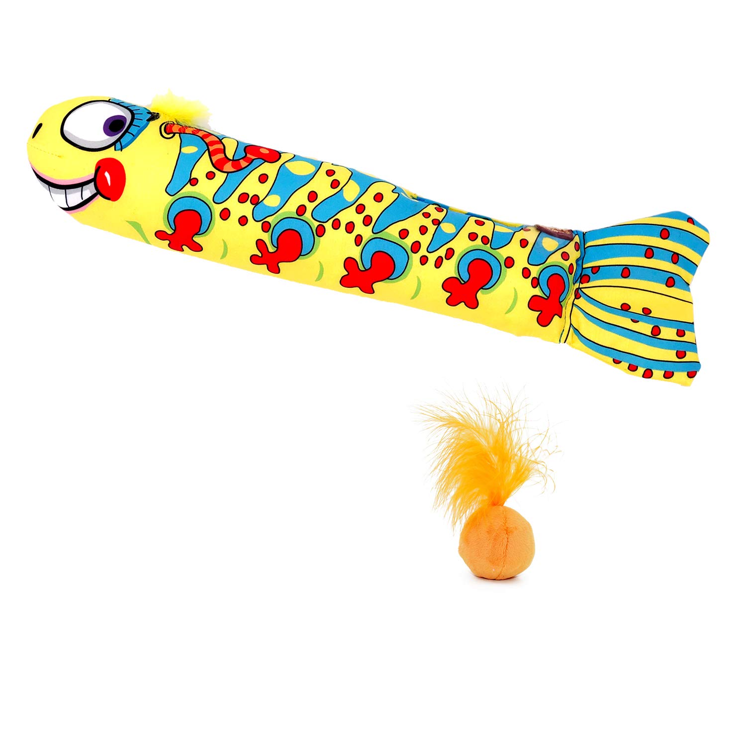 ThxMadam Juguete con Hierba Gatera,Gato Juguete Interactivo Pez Pelota con Plumas Hierba Gato Almohada Gato Rasguño Masticar Catnip Toy Fish Ball Feather