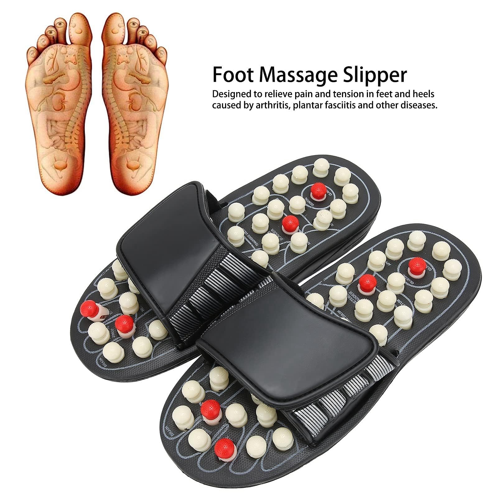 Zapatillas de acupresión, Zapatillas de masajeador de pies Masajeador de pies Sandalias de reflexología Zapatos de masaje de pies zapatos para reducir el dolor para mujeres y hombres (44-45)
