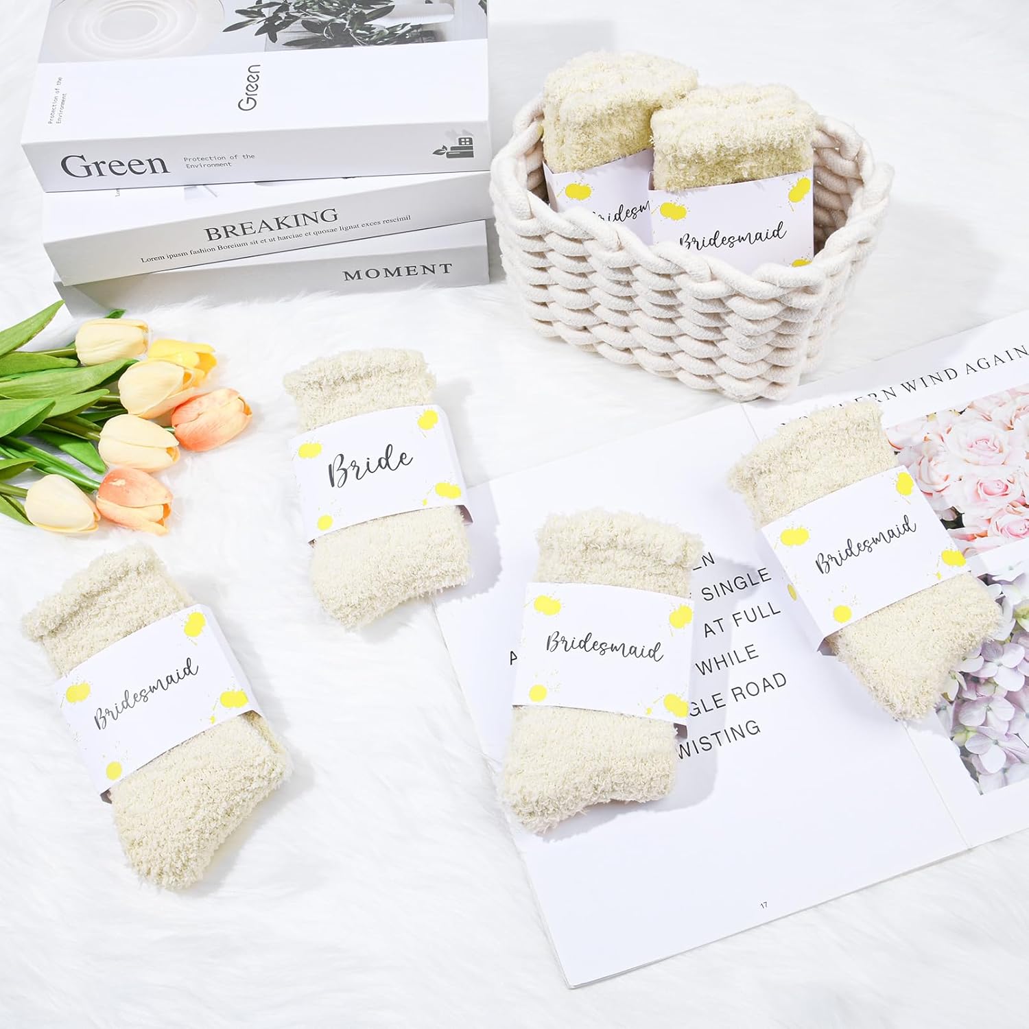 6 Pairs Fuzzy Socks Bridesmaid Proposal Gifts Set Cozy Soft Slipper Socks Wedding Party Favors for Women - Image 5