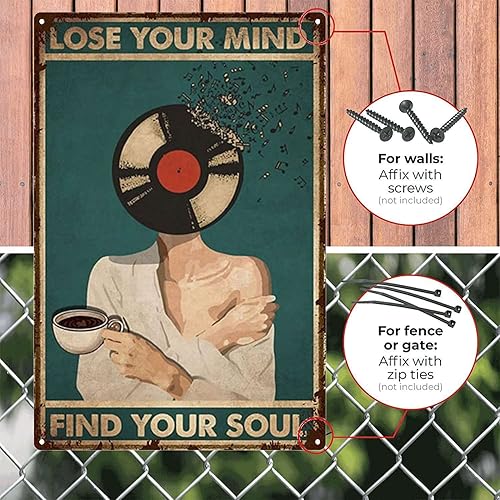 Miniatura 3 de YLUYINOM Cartel de metal de estaño "Lose Your Mind Find Your Soul", póster de música de café, sin marco, 8 x 12 pulgadas, pintura de estaño