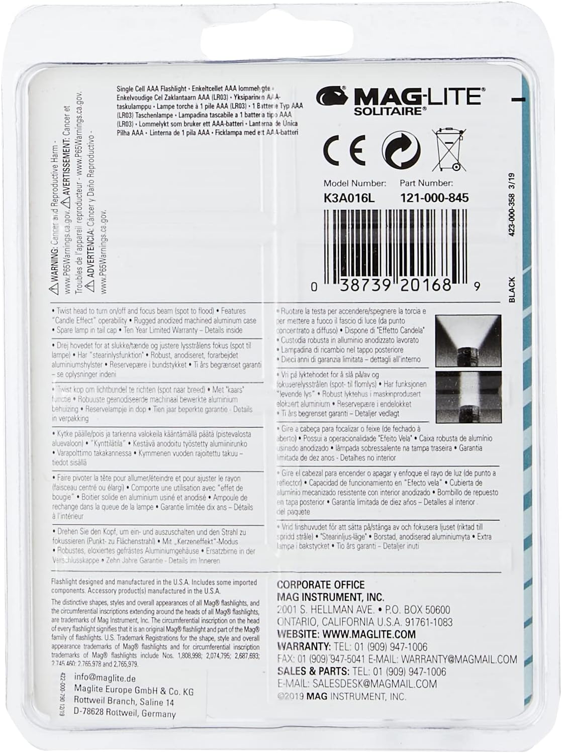 Maglite Solitaire Incandescent 1-Cell AAA Flashlight Black