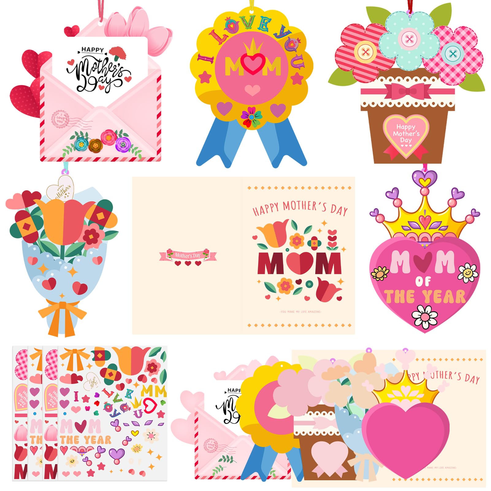 PopManko Mothers Day Crafts for Kids, 12 Pack Mothers Day Arts and Crafts Foam Stickers Gifts for Kids, Mother's Day Activities Mum Craft Kits Make Your Own Mothers Day Card (Mother's Day)