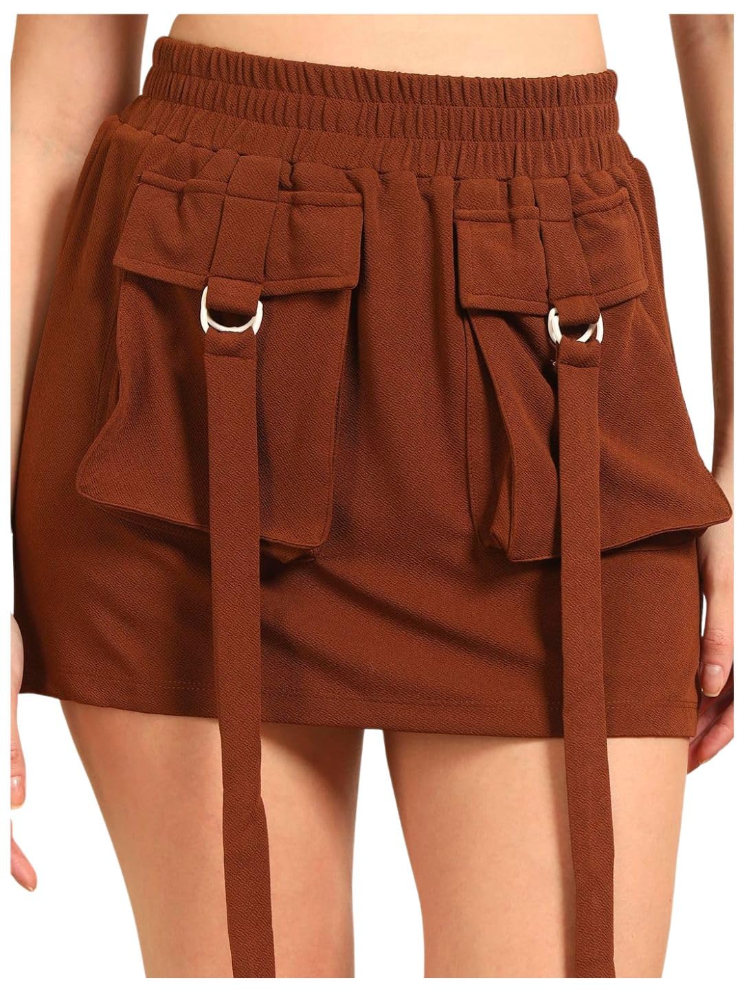 Women's Solid Brown Cotton Blend Skirt -Above Knee WithWestern for Women - Soft & Breathable & Comfortable Outfits for Office, Casual, Festive & Party (11327)-image-12