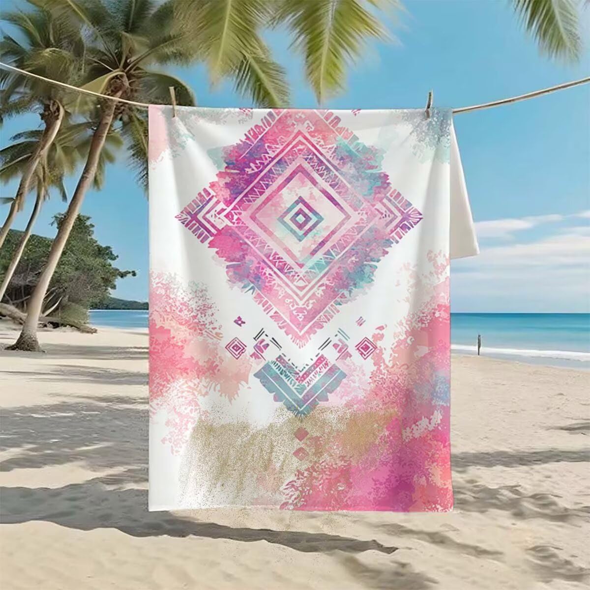 Toalla de Playa Grande 220x100cm/35x70cm, Juego de 2 Toalla Microfibra XXL de Antiarena, Toallas Playa Suave Ligera, Absorbente Secado Rápido, Beach Towel Viaje Yoga, Regalo Mujer Hombre (Rosa) B-85