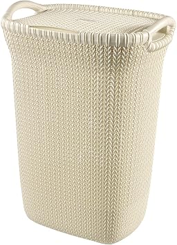 CURVER CV-302 Knit Laundry Basket with Lid, 57L, White Laundry Basket
