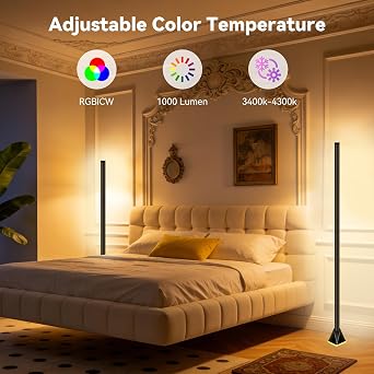 Corner Floor Lamp, Smart RGB LED Corner Lamp with App and Remote Control, Mood Lighting, 16 Million DIY Colors & 68+ Scene, Music Sync, Timer Setting for Living Rooms, Bedrooms, and Gaming Rooms [Energy Class B]